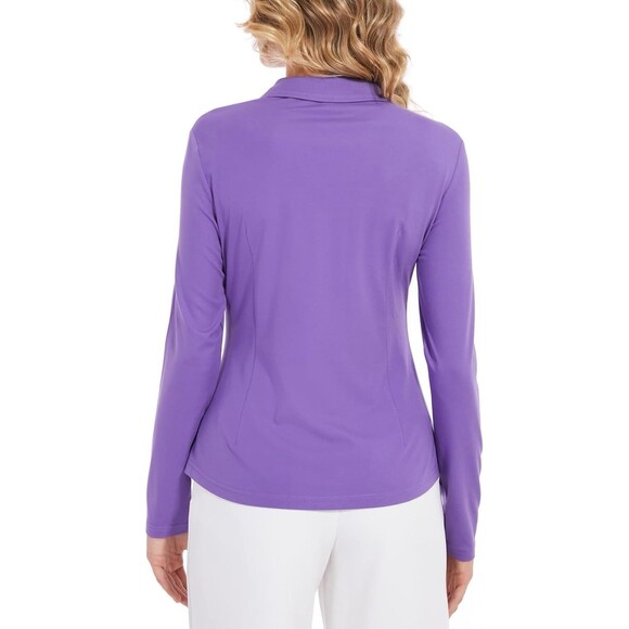 Purple Long Sleeve Button-Up Blouse with Pleated Front Design - Picture 7 of 10
